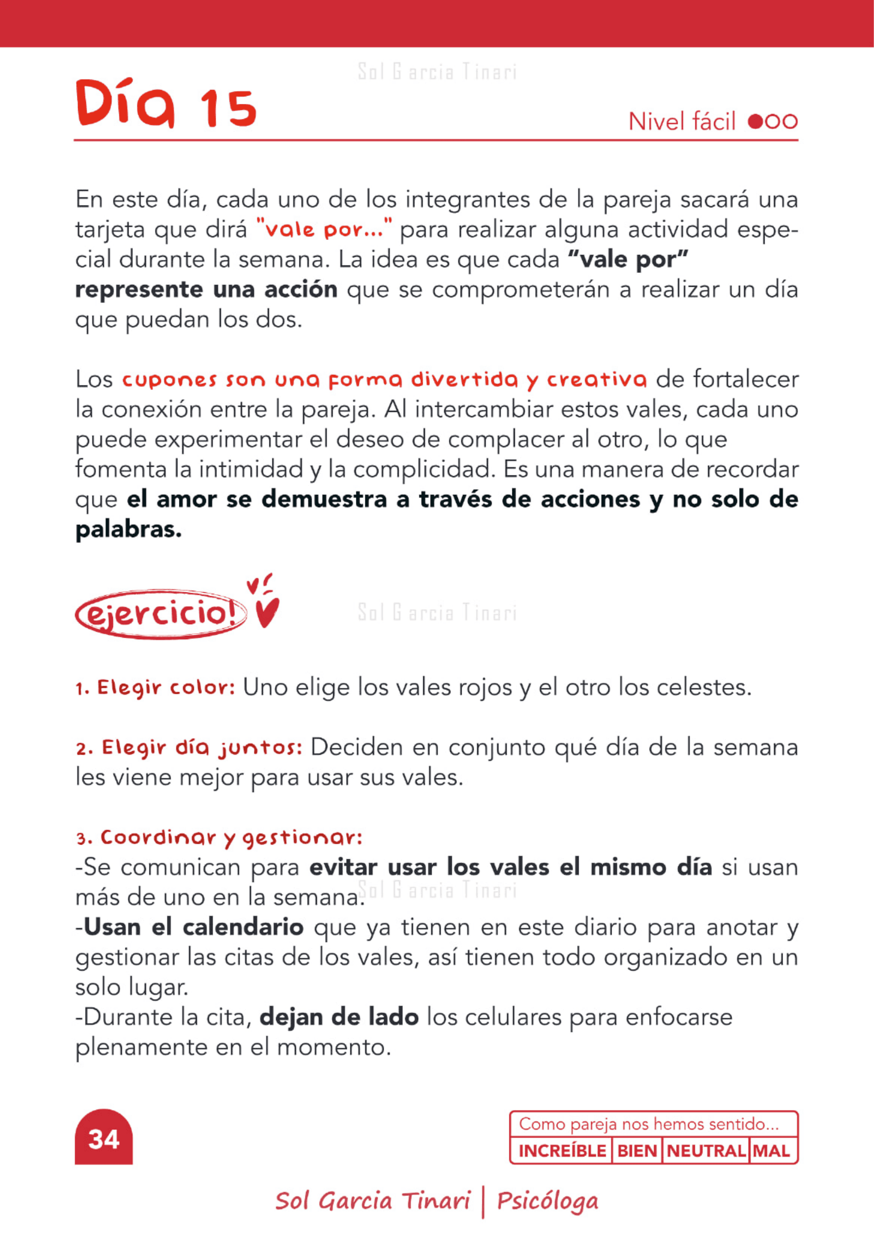 Página del Journal: consigna del ejercicio de tarjetas "vale por"